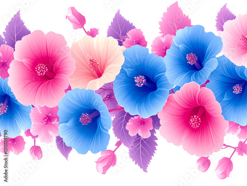 Pink and blue flowers design