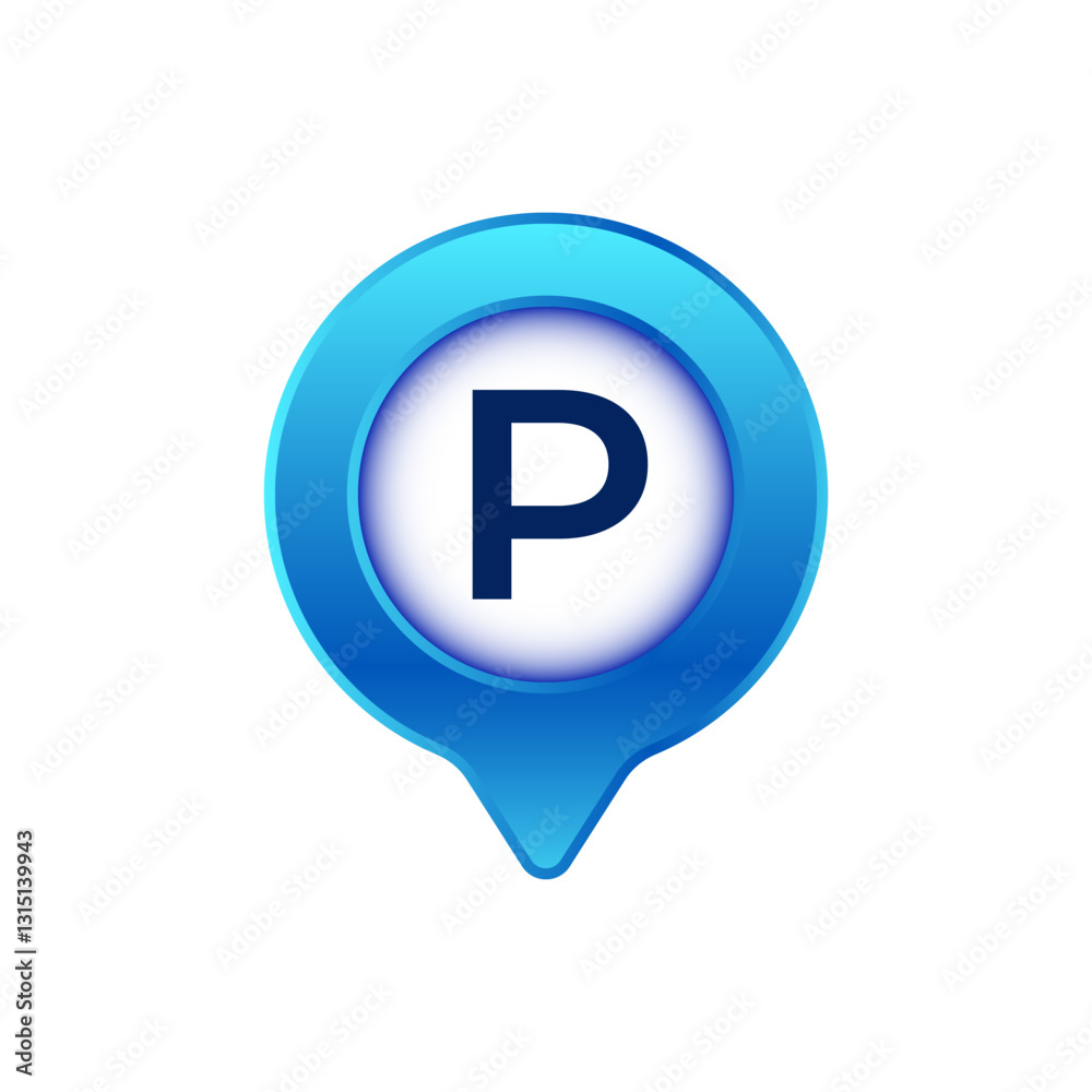 Blue parking symbol featuring the letter p. circular shape with gradient shades for clear visibility. Blue parking symbol featuring the letter p. circular shape with gradient shades for clear visibility.