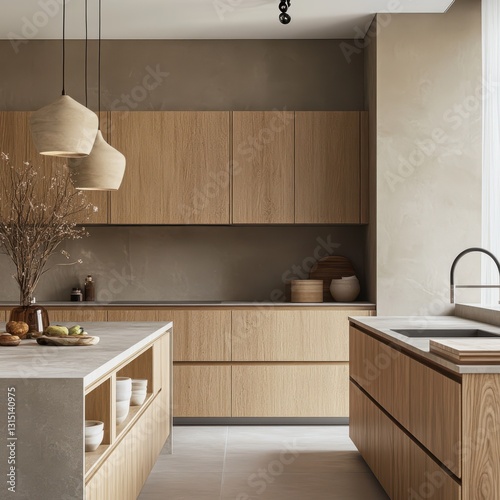 A Modern Kitchen Interior with Wood and Natural Light photo