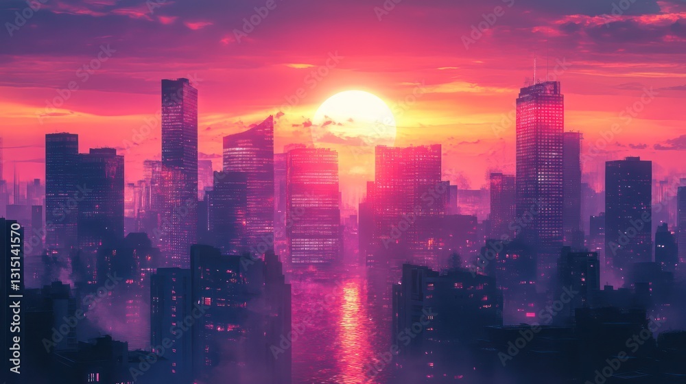 A vibrant city skyline during sunset with glowing lights and silhouettes of buildings, evoking an energetic city atmosphere. A vibrant city skyline during sunset with glowing lights and silhouettes of buildings, evoking an energetic city atmosphere.