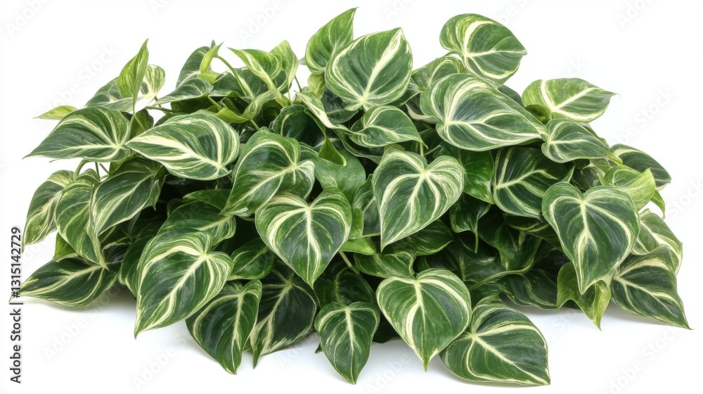Obraz premium Lush green and white variegated Philodendron plant isolated on white background.
