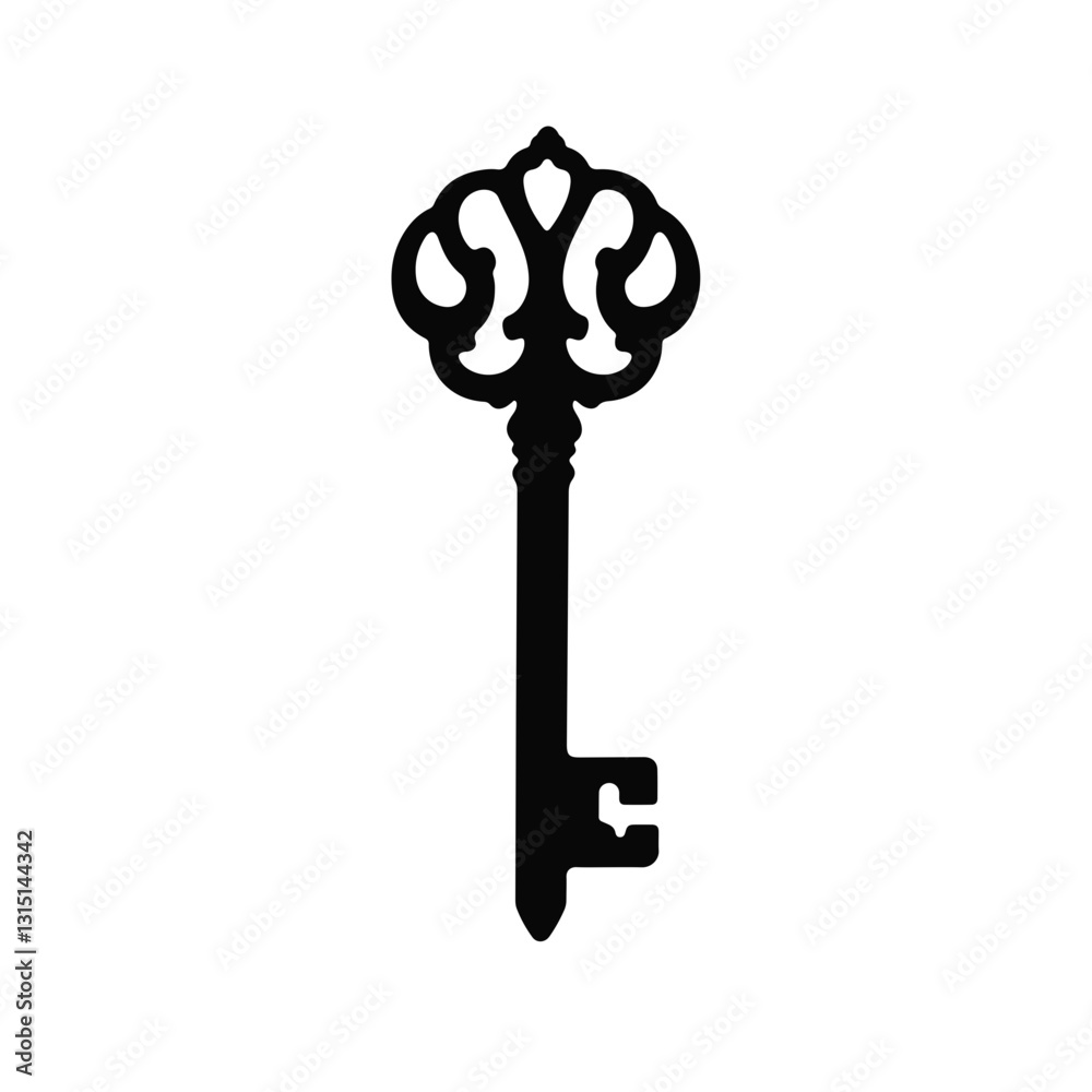 Obraz premium Ornate skeleton key silhouette on white background, symbolic freedom
