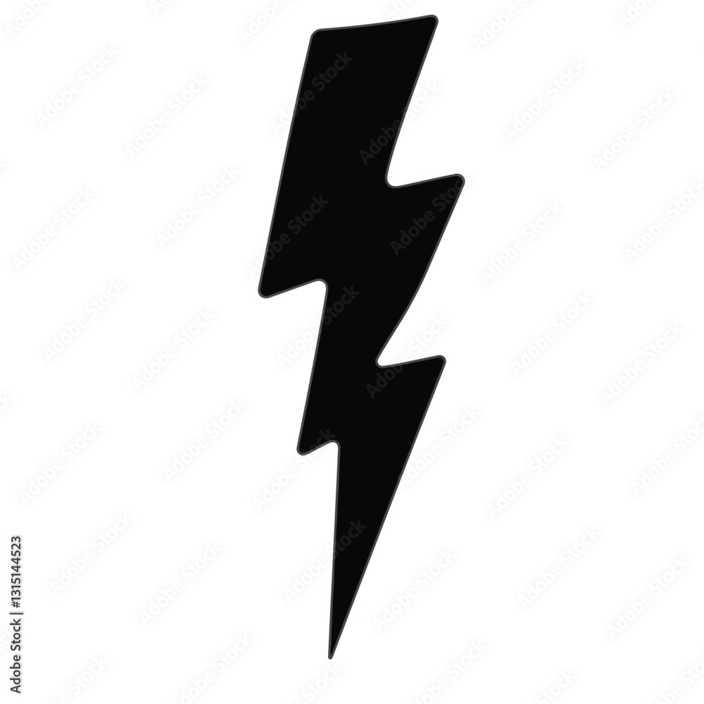Bold lightning bolt silhouette on white background, energetic design Bold lightning bolt silhouette on white background, energetic design