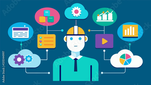 The merging of Artificial Intelligence and consumer data allows for realtime customization of products catering to each individuals unique needs and preferences.. Vector illustration