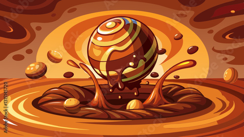 Chocolate bonbon dropping into liquid chocolate