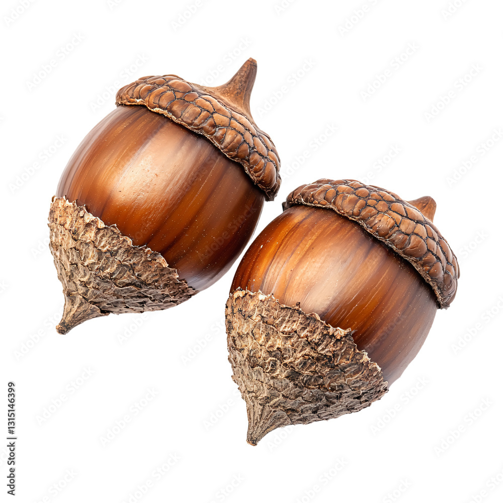 two acorns with a woven top on a gray background two acorns with a woven top on a gray background