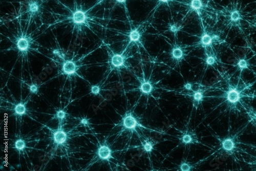 Close up of a blue and green brain with many small dots. The dots are connected to each other and are all different sizes