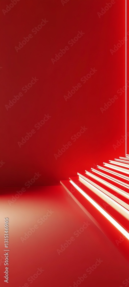 Obraz premium Abstract Red Room with Glowing Lines Minimalist Interior Background