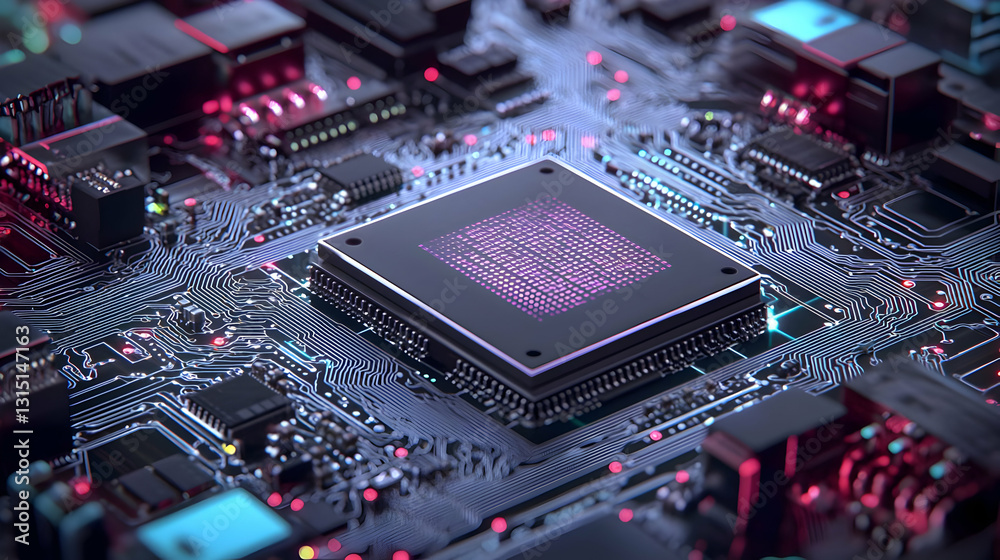 Obraz premium Close Up Of A Modern Circuit Board With A Powerful Cpu