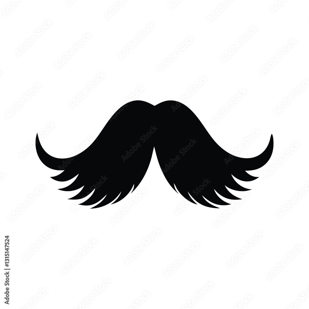 Classic Handlebar Mustache Silhouette with Elegantly Curled Ends. Black silhouette Movember symbol isolated on white background. Classic Handlebar Mustache Silhouette with Elegantly Curled Ends. Black silhouette Movember symbol isolated on white background.