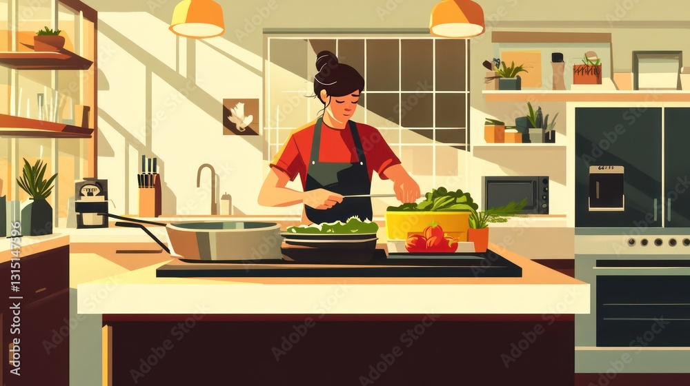 Fototapeta premium Woman preparing salad in kitchen