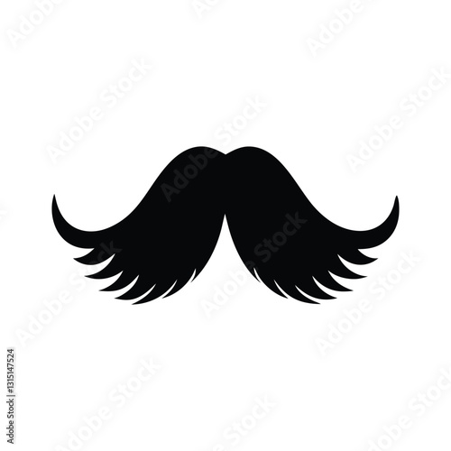 Classic Handlebar Mustache Silhouette with Elegantly Curled Ends. Black silhouette Movember symbol isolated on white background.