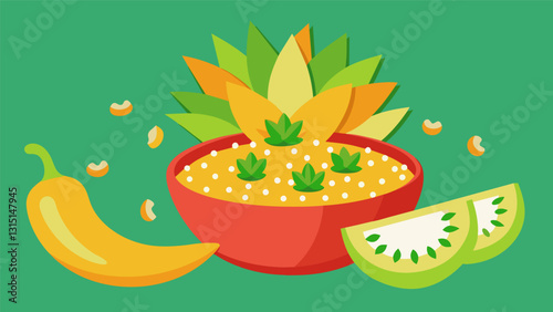 The tender texture of al dente quinoa combined with chunks of juicy pineapple and zesty jalapenos creating a refreshing and satisfying dish.. Vector illustration
