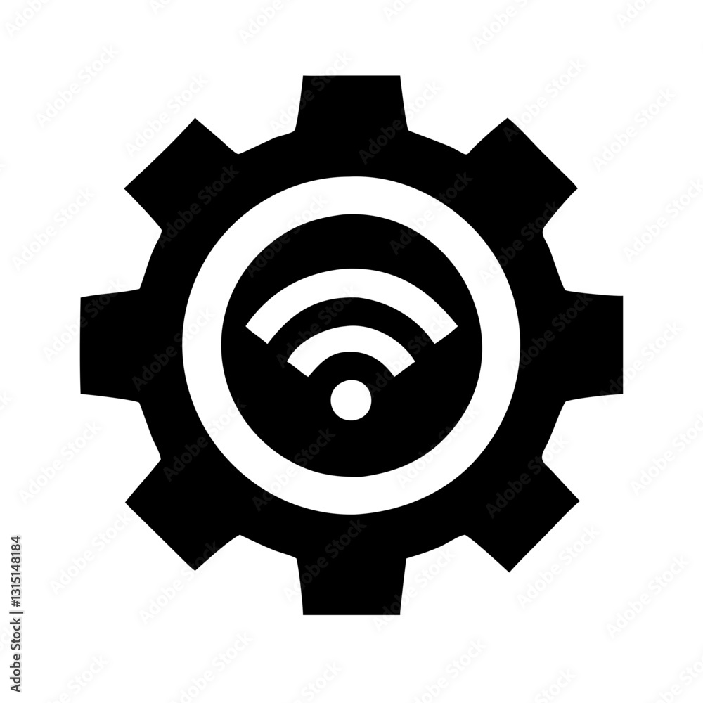 Autonomous system icon featuring a gear with a wireless signal symbol
Autonomous system icon featuring a gear with a wireless signal symbol