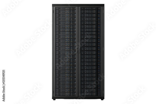 Large server with many hard drives isolated on transparent background