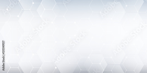 Abstract white and grey hexagonal pattern background design. Modern simple overlapping hexagon geometric element with molecular