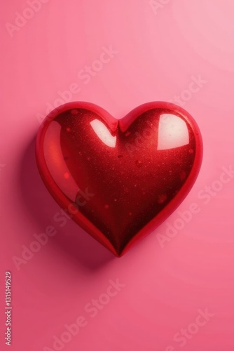 Classic red heart, shiny texture, pink backdrop, love heart, romantic, gift