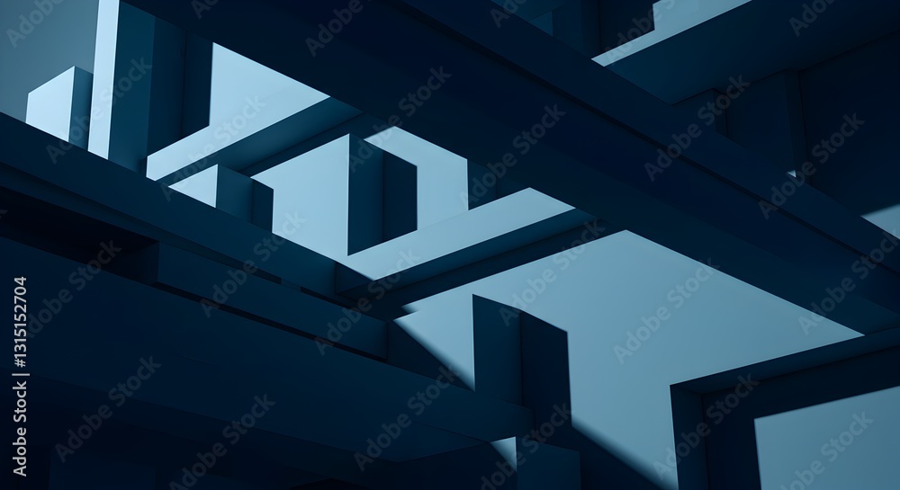 Fototapeta premium Abstract blue geometric shapes composition, creating a modern architectural illusion
