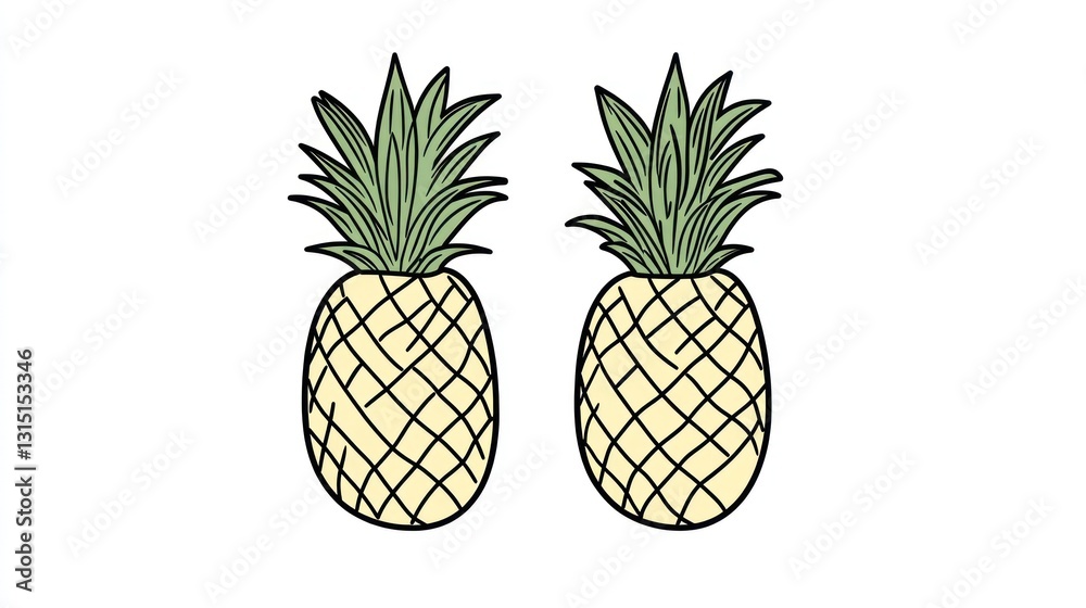 Obraz premium Two stylized pineapples on a white background. Suitable for food, healthy eating, or summer-themed design