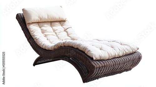 A comfortable lounge chair with soft cushions, placed on a white isolated background