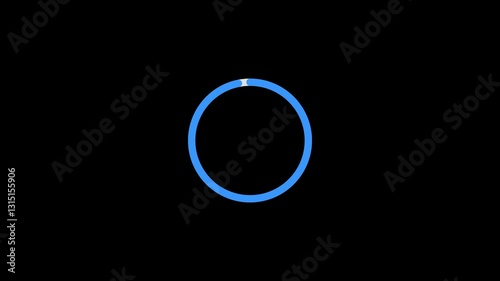 Circles Loading Animation. Progress Loading Bar Circle Animation. Blue Loading Bar Circle Animation on Black Background. Circle Ring Motion Graphic Animation. Numerical Counting From 0 to 100%
