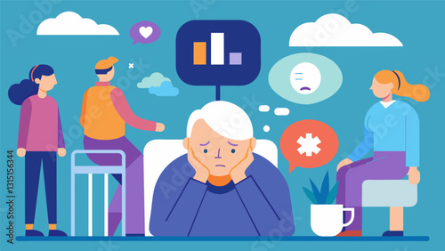 A session on addressing and managing suicidal thoughts in the elderly. Vector illustration