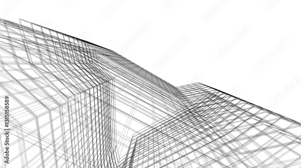 Futuristic Wireframe Skyscrapers – Abstract 3D Architectural Cityscape with Modern Geometric Structures Futuristic Wireframe Skyscrapers – Abstract 3D Architectural Cityscape with Modern Geometric Structures