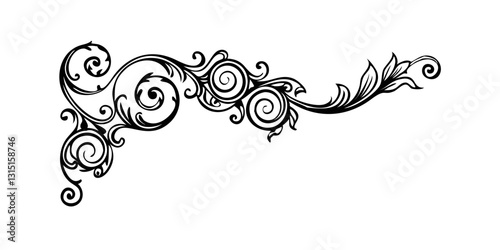 Decorative floral corner ornament in black outline
