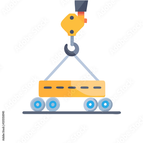 Industrial crane lifting a heavy load on wheels