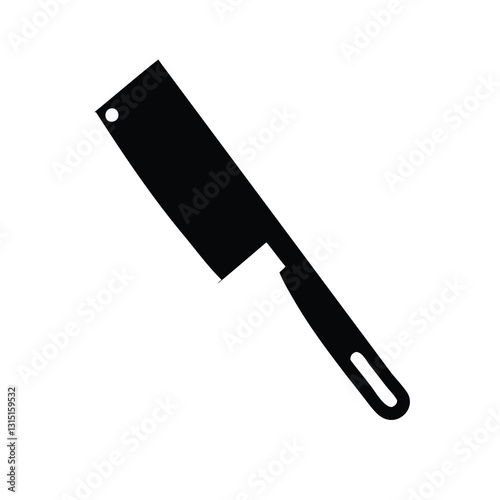 Silhouette of a Rectangular Cleaver with Hole near Blade Top and Oval Handle Cutout