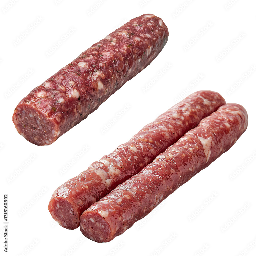 Savory cured sausage rolls displayed, highlighting their texture and color. isolated on white background and transparent background Savory cured sausage rolls displayed, highlighting their texture and color. isolated on white background and transparent background