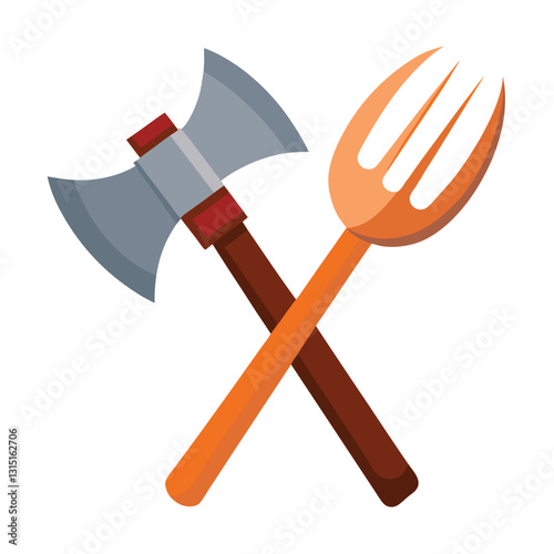 Isolated vector illustration of a sharp metal axe, a wood chopping tool with a handle