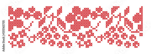 The motifs of folk embroidery are berries, flowers and leaves, embroidered with a cross