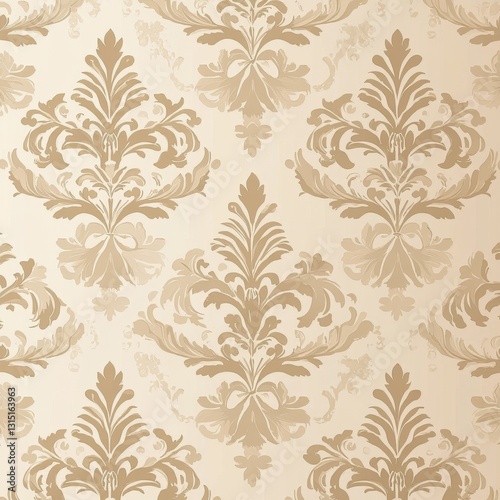 Beige Damask Wallpaper Pattern Background Texture