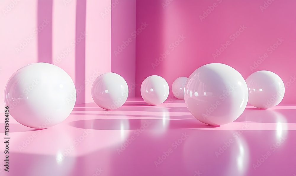 Minimalist Pink Room with White Spheres and Soft Shadow Play Composition Minimalist Pink Room with White Spheres and Soft Shadow Play Composition