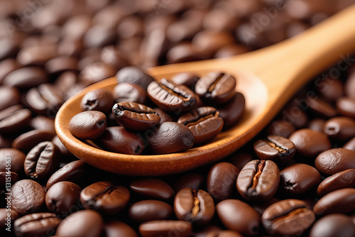 Spoon taking coffee beans