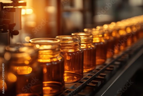 Wallpaper Mural Amber Glass Jars on Conveyor Belt in Factory Setting Torontodigital.ca