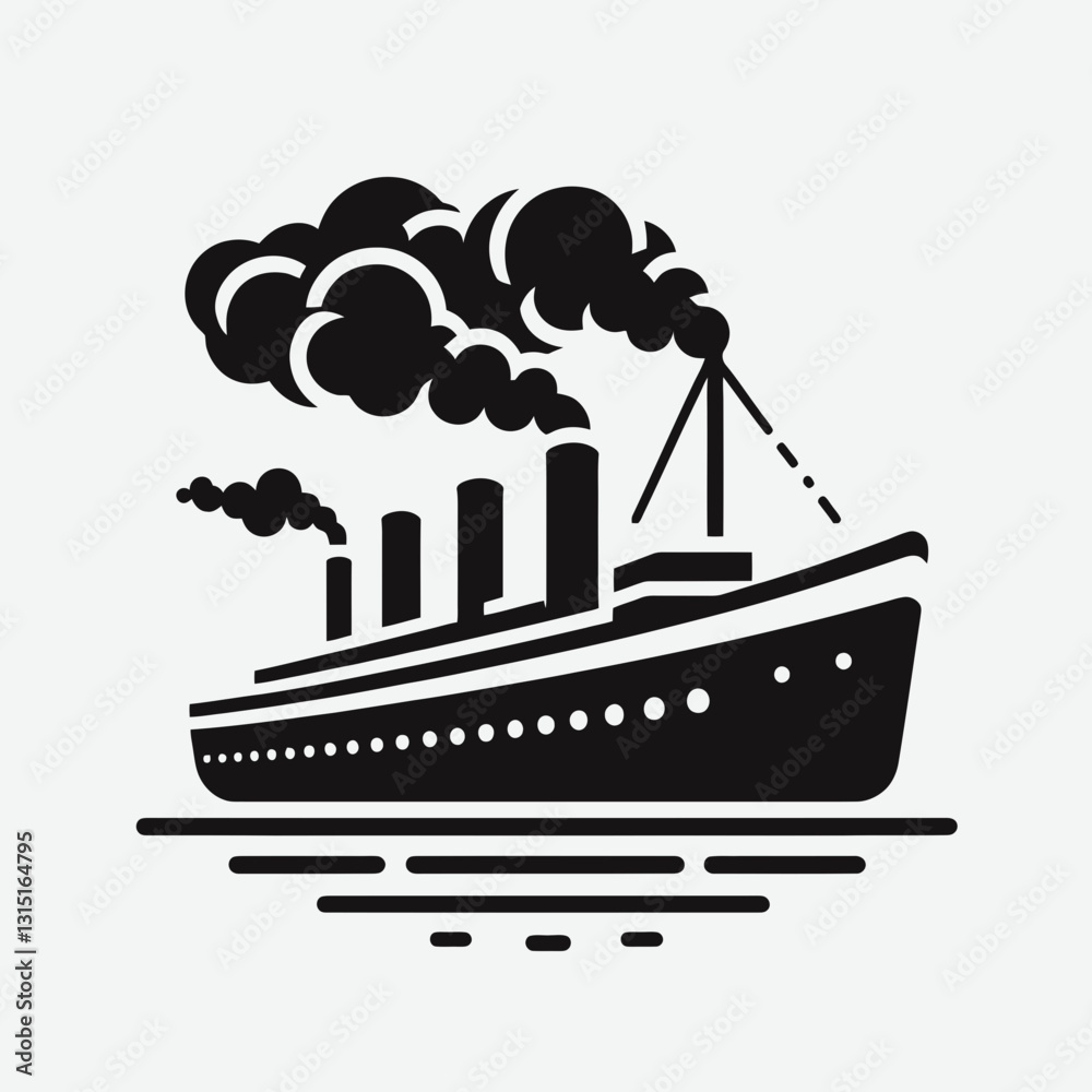 Naklejka premium very simple flat and minimalist Steamer silhouette in black on a white background