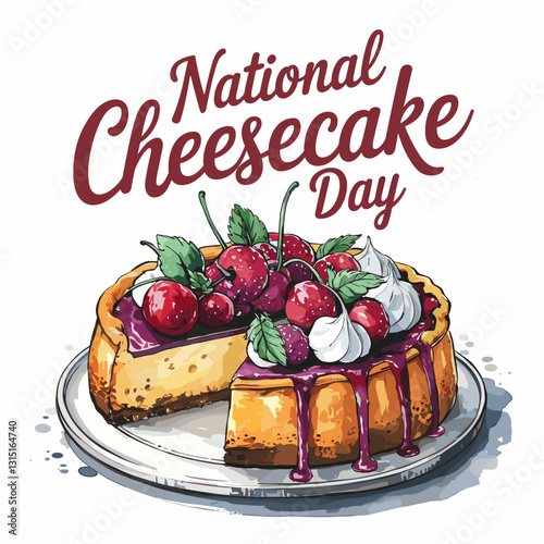 Watercolor "National Cheesecake Day" Illustration