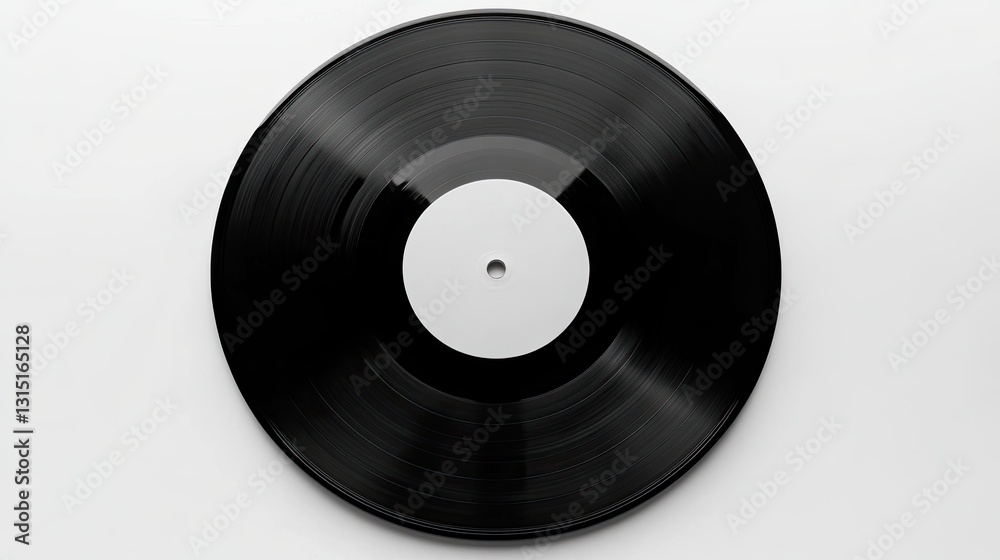 A sleek black vinyl record mockup lies on a plain white background, offering space for album cover design or music branding. A sleek black vinyl record mockup lies on a plain white background, offering space for album cover design or music branding.