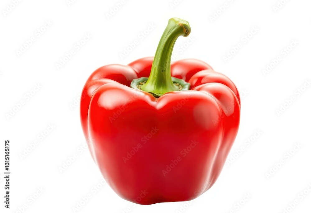 Single vibrant red bell pepper, glossy skin, isolated, background, food Single vibrant red bell pepper, glossy skin, isolated, background, food