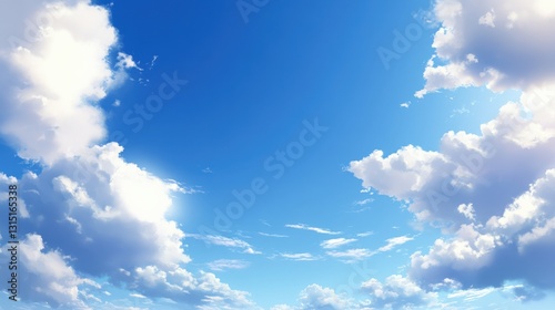 Perfect Blue Sky With Fluffy Clouds on a Bright Daytime in Serene Atmosphere