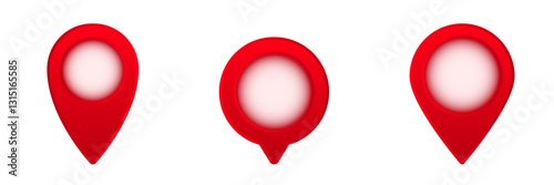 Three red location pins with gradient centers, perfect for map indication and geographical pinpointing.