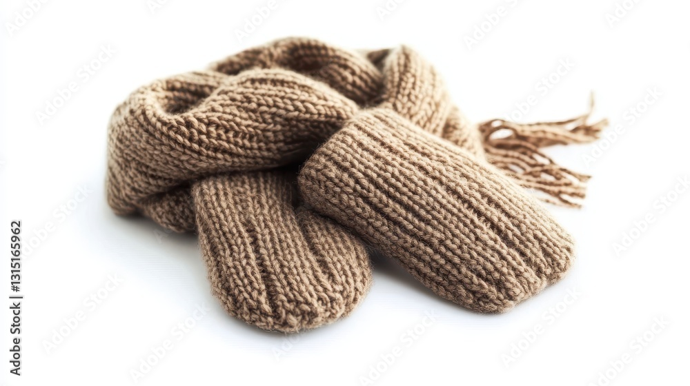 A pair of winter gloves and a scarf on a white isolated background A pair of winter gloves and a scarf on a white isolated background