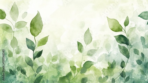 Vibrant Green Foliage Watercolor Background