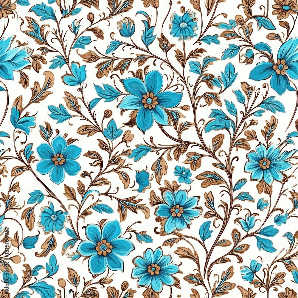 Teal and brown floral seamless pattern. Teal and brown floral seamless pattern.