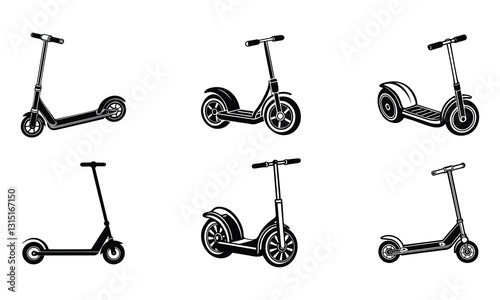 Kick scooter silhouette vector set