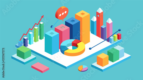 The report features a visually striking 3D graph depicting the companys sales performance by product and region.. Vector illustration