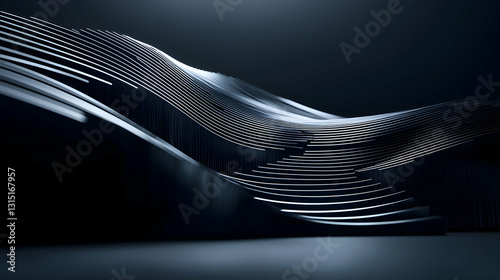 Abstract dark metallic staircase ascending, futuristic background, architectural design, website header