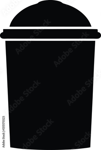 Black and White Trash Can Icon with Vertical Lines and Open Lid. Trash Can silhouette isolated on white background. 